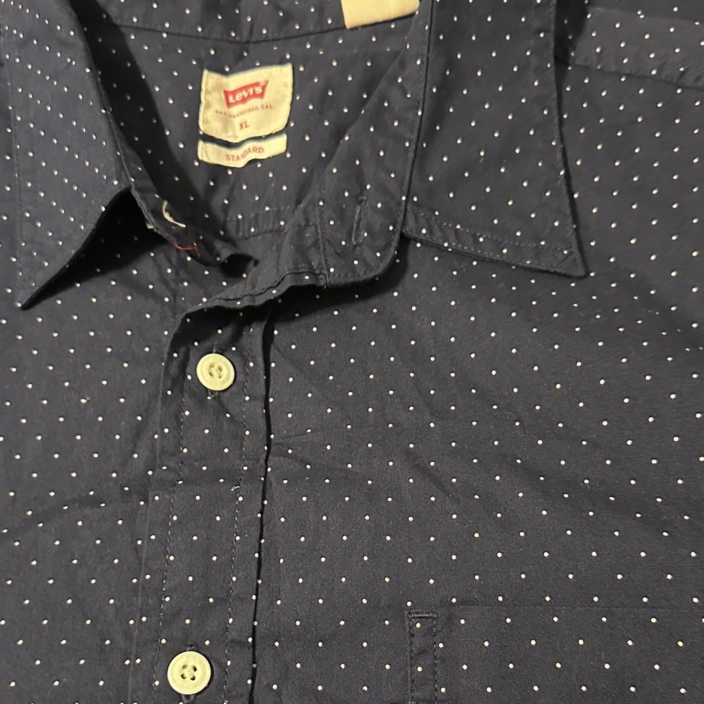 Men's Navy Blue Polka Dot Shirt - Picture 4 of 5